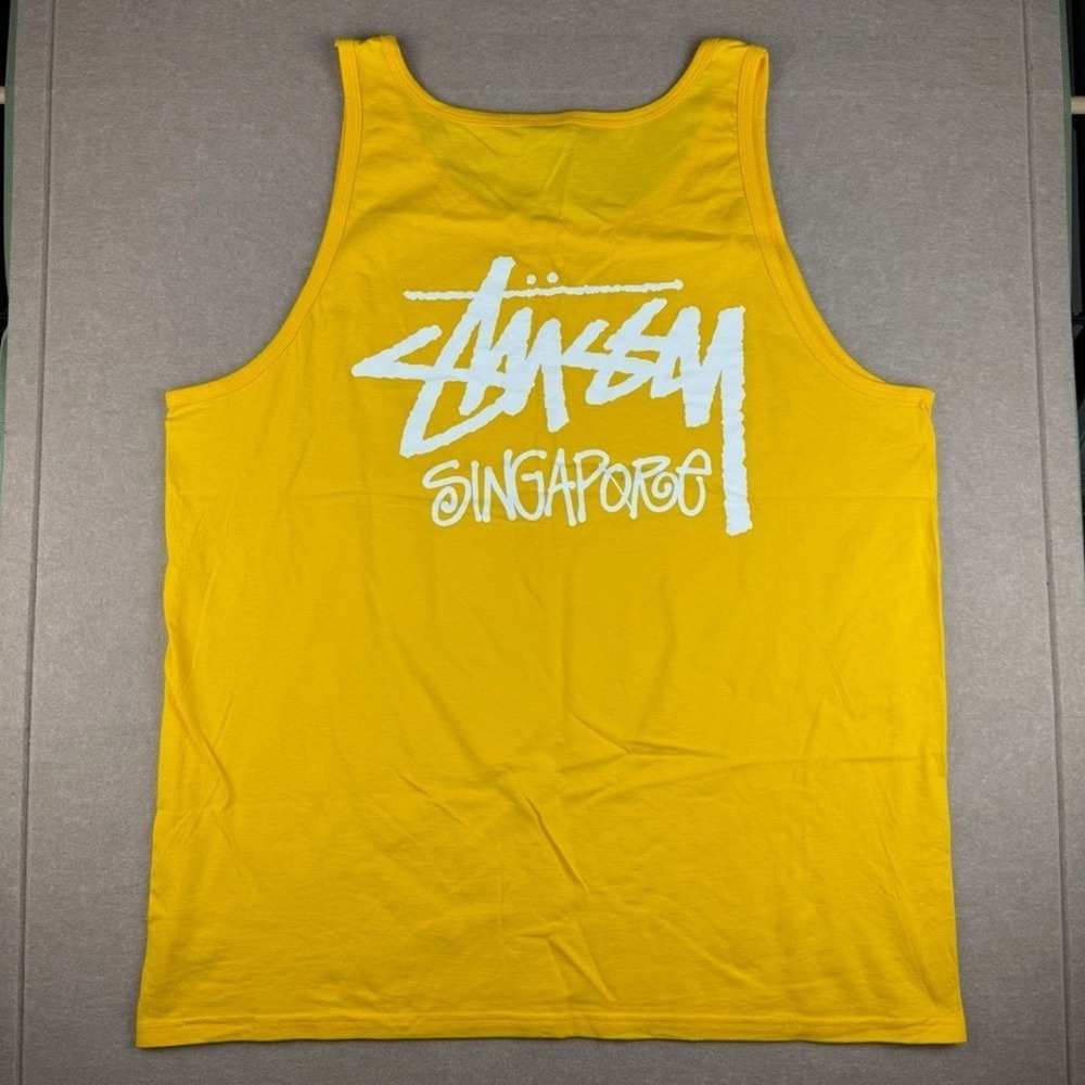Stussy Singapore Tank Top Mens XXL Yellow Streetwear Graphic Logo Sleeveless Tee